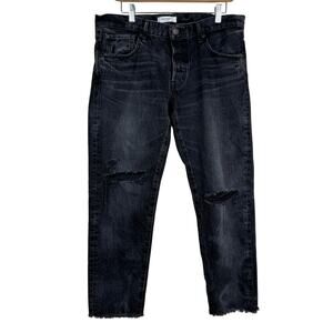 Moussy Vintage 100% Cotton Distressed Black Cropped Jeans Raw Hem Japan Size 31
